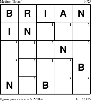 The grouppuzzles.com Medium Brian puzzle for Sunday March 15, 2026 with the first 3 steps marked