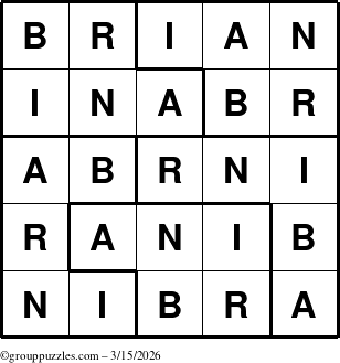 The grouppuzzles.com Answer grid for the Brian puzzle for Sunday March 15, 2026