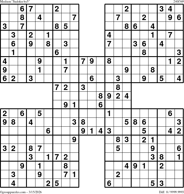 The grouppuzzles.com Medium Sudoku-by5 puzzle for Sunday March 15, 2026