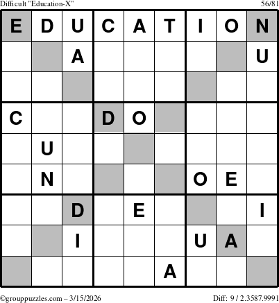 The grouppuzzles.com Difficult Education-X puzzle for Sunday March 15, 2026