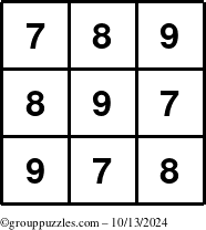 The grouppuzzles.com Answer grid for the TicTac-789 puzzle for Sunday October 13, 2024