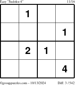 The grouppuzzles.com Easy Sudoku-4 puzzle for Sunday October 13, 2024