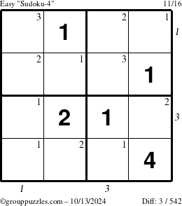 The grouppuzzles.com Easy Sudoku-4 puzzle for Sunday October 13, 2024 with all 3 steps marked