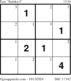 The grouppuzzles.com Easy Sudoku-4 puzzle for Sunday October 13, 2024 with the first 3 steps marked