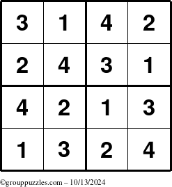 The grouppuzzles.com Answer grid for the Sudoku-4 puzzle for Sunday October 13, 2024