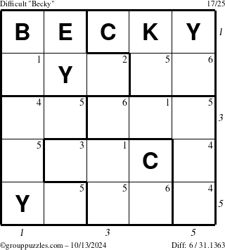 The grouppuzzles.com Difficult Becky puzzle for Sunday October 13, 2024 with all 6 steps marked