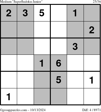 The grouppuzzles.com Medium SuperSudoku-Junior puzzle for Sunday October 13, 2024