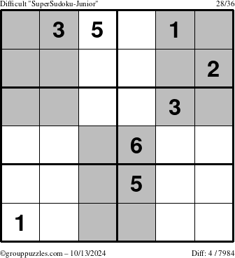 The grouppuzzles.com Difficult SuperSudoku-Junior puzzle for Sunday October 13, 2024