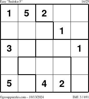 The grouppuzzles.com Easy Sudoku-5 puzzle for Sunday October 13, 2024