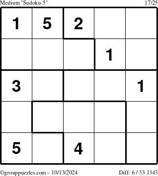 The grouppuzzles.com Medium Sudoku-5 puzzle for Sunday October 13, 2024