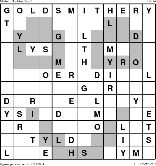 The grouppuzzles.com Medium Goldsmithery puzzle for Sunday October 13, 2024