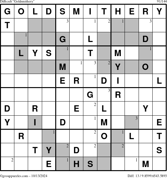 The grouppuzzles.com Difficult Goldsmithery puzzle for Sunday October 13, 2024 with the first 3 steps marked