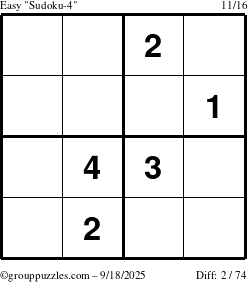 The grouppuzzles.com Easy Sudoku-4 puzzle for Thursday September 18, 2025