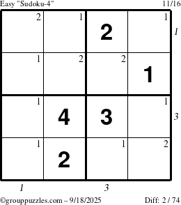 The grouppuzzles.com Easy Sudoku-4 puzzle for Thursday September 18, 2025 with all 2 steps marked