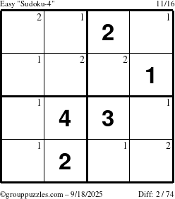 The grouppuzzles.com Easy Sudoku-4 puzzle for Thursday September 18, 2025 with the first 2 steps marked