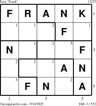 The grouppuzzles.com Easy Frank puzzle for Thursday September 18, 2025 with all 3 steps marked