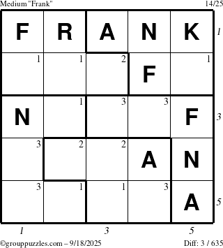 The grouppuzzles.com Medium Frank puzzle for Thursday September 18, 2025 with all 3 steps marked