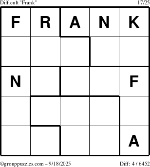 The grouppuzzles.com Difficult Frank puzzle for Thursday September 18, 2025