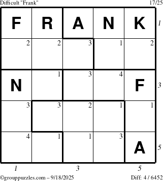 The grouppuzzles.com Difficult Frank puzzle for Thursday September 18, 2025 with all 4 steps marked