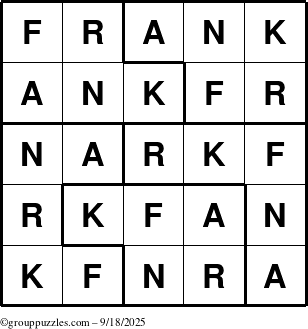 The grouppuzzles.com Answer grid for the Frank puzzle for Thursday September 18, 2025