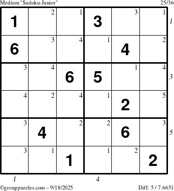 The grouppuzzles.com Medium Sudoku-Junior puzzle for Thursday September 18, 2025 with all 5 steps marked