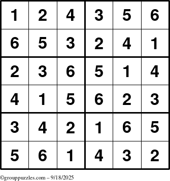 The grouppuzzles.com Answer grid for the Sudoku-Junior puzzle for Thursday September 18, 2025