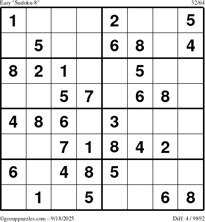 The grouppuzzles.com Easy Sudoku-8 puzzle for Thursday September 18, 2025