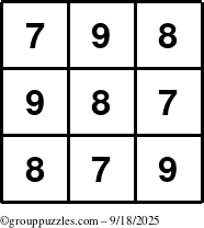 The grouppuzzles.com Answer grid for the TicTac-789 puzzle for Thursday September 18, 2025