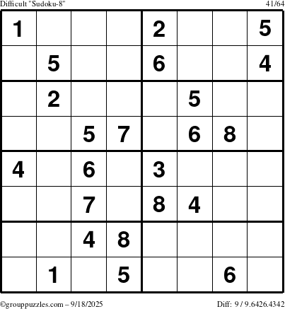 The grouppuzzles.com Difficult Sudoku-8 puzzle for Thursday September 18, 2025