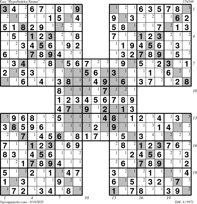 The grouppuzzles.com Easy cover-HyperXtreme puzzle for Thursday September 18, 2025 with all 4 steps marked