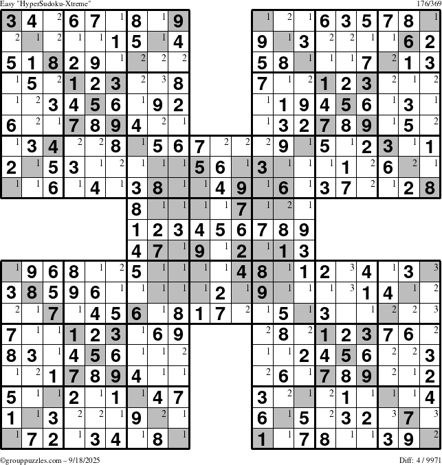 The grouppuzzles.com Easy cover-HyperXtreme puzzle for Thursday September 18, 2025 with the first 3 steps marked