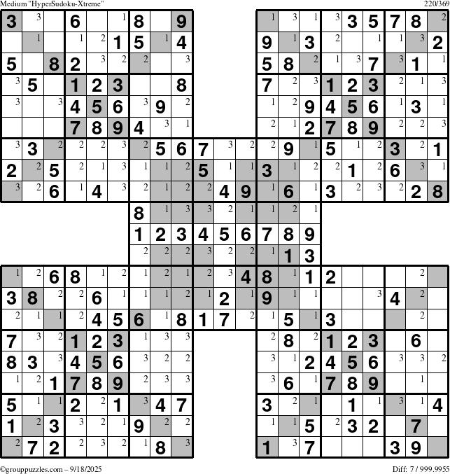 The grouppuzzles.com Medium cover-HyperXtreme puzzle for Thursday September 18, 2025 with the first 3 steps marked