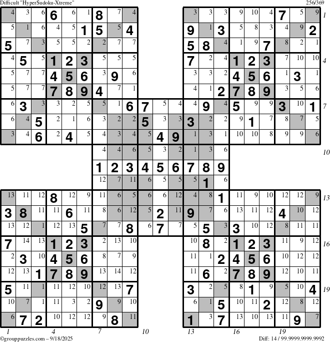 The grouppuzzles.com Difficult cover-HyperXtreme puzzle for Thursday September 18, 2025 with all 14 steps marked