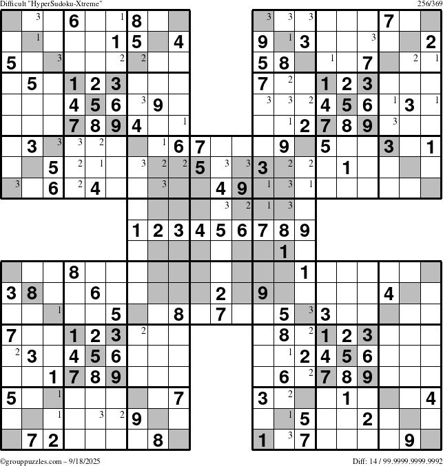 The grouppuzzles.com Difficult cover-HyperXtreme puzzle for Thursday September 18, 2025 with the first 3 steps marked