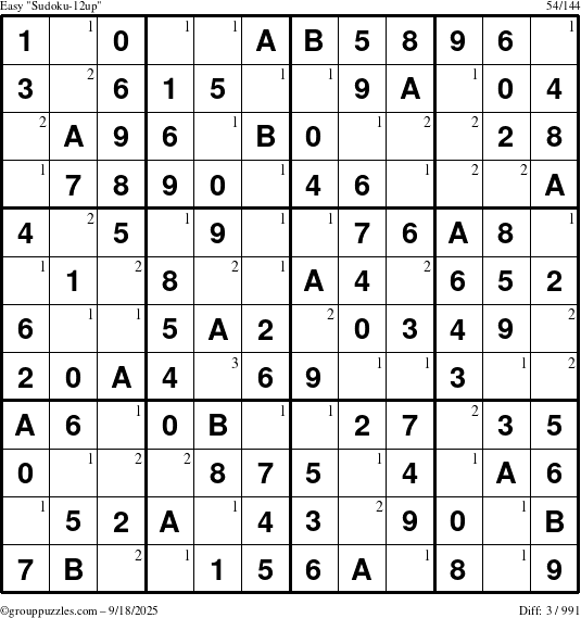 The grouppuzzles.com Easy Sudoku-12up puzzle for Thursday September 18, 2025 with the first 3 steps marked