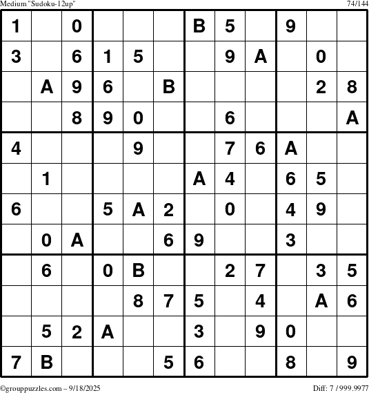 The grouppuzzles.com Medium Sudoku-12up puzzle for Thursday September 18, 2025