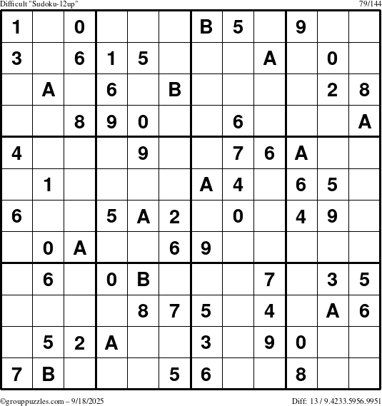 The grouppuzzles.com Difficult Sudoku-12up puzzle for Thursday September 18, 2025