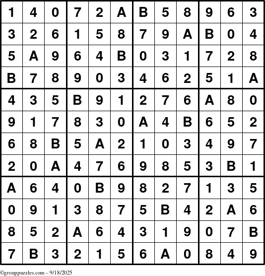 The grouppuzzles.com Answer grid for the Sudoku-12up puzzle for Thursday September 18, 2025