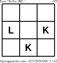 The grouppuzzles.com Easy TicTac-JKL puzzle for Sunday August 23, 2026