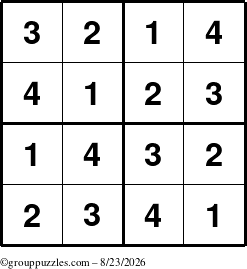 The grouppuzzles.com Answer grid for the Sudoku-4 puzzle for Sunday August 23, 2026