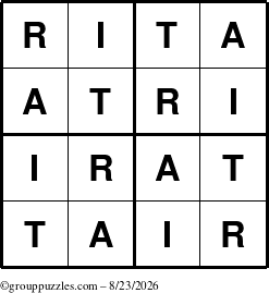 The grouppuzzles.com Answer grid for the Rita puzzle for Sunday August 23, 2026