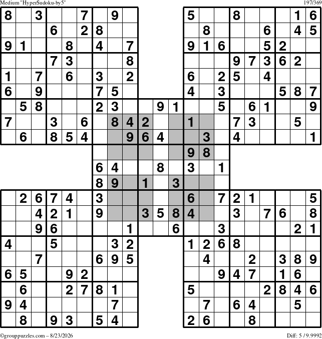 The grouppuzzles.com Medium HyperSudoku-by5 puzzle for Sunday August 23, 2026