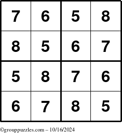 The grouppuzzles.com Answer grid for the Sudoku-4-5678 puzzle for Wednesday October 16, 2024