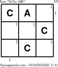 The grouppuzzles.com Easy TicTac-ABC puzzle for Wednesday October 16, 2024 with all 2 steps marked