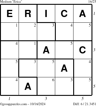 The grouppuzzles.com Medium Erica puzzle for Wednesday October 16, 2024 with all 6 steps marked