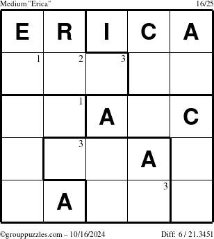 The grouppuzzles.com Medium Erica puzzle for Wednesday October 16, 2024 with the first 3 steps marked