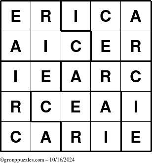 The grouppuzzles.com Answer grid for the Erica puzzle for Wednesday October 16, 2024