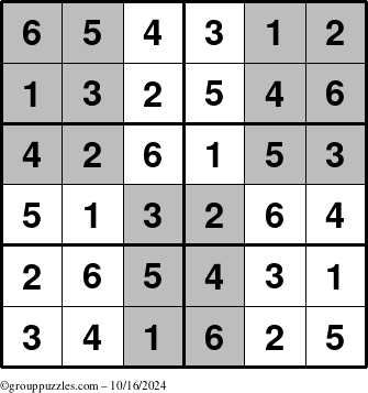 The grouppuzzles.com Answer grid for the SuperSudoku-Junior puzzle for Wednesday October 16, 2024