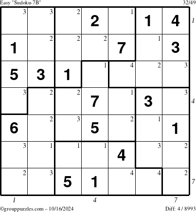 The grouppuzzles.com Easy Sudoku-7B puzzle for Wednesday October 16, 2024 with all 4 steps marked