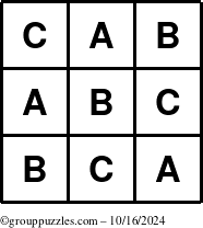 The grouppuzzles.com Answer grid for the TicTac-ABC puzzle for Wednesday October 16, 2024